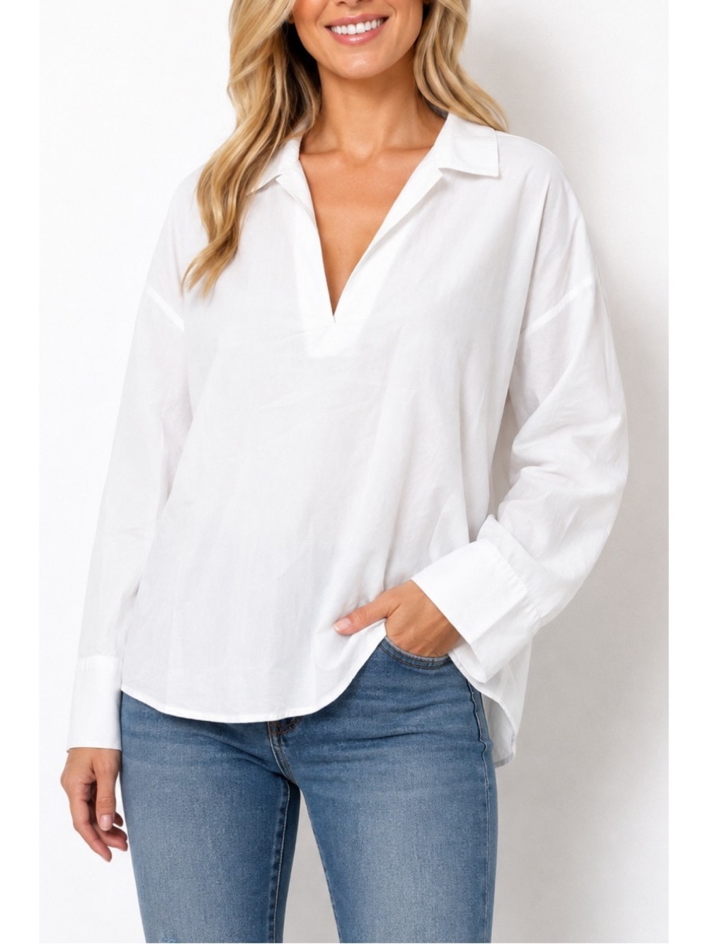 H&M White PULLOVER SHIRT, size Large